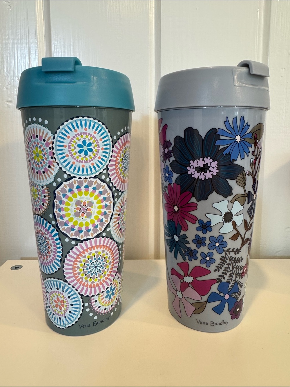 Vera Bradley 16 oz Travel Mug Set of 2 Sunny Medallion & Bengal Lily